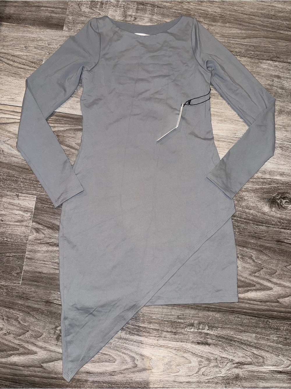 Susana Monaco Women's Asymmetric High Low Long-Sleeve Dress in Light Gray NWT S